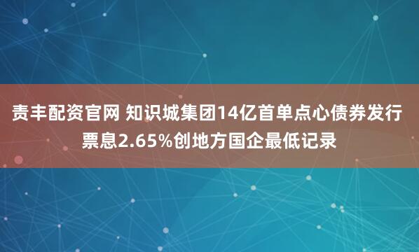 责丰配资官网 知识城集团14亿首单点心债券发行 票息2.65%创地方国企最低记录